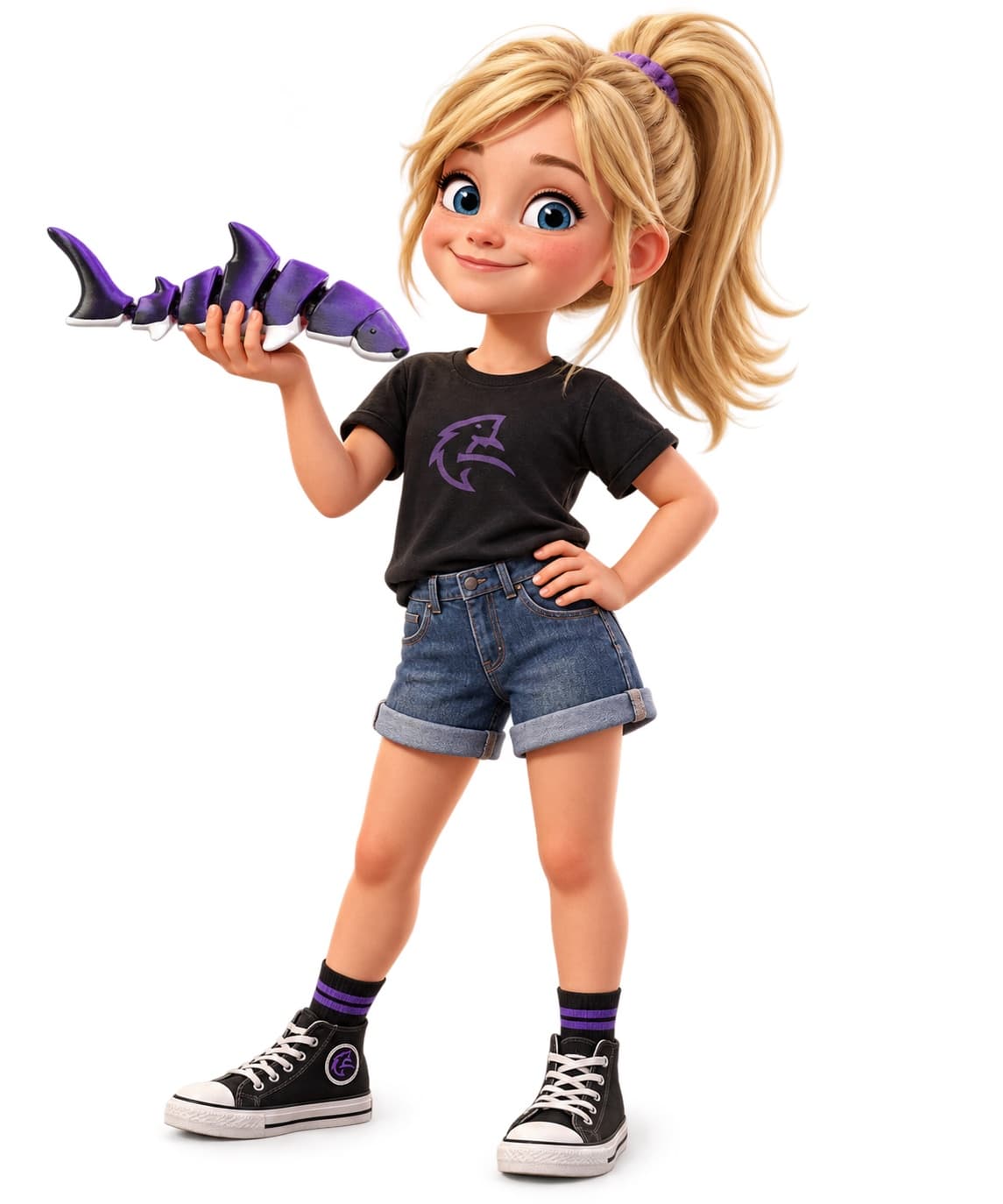 Issy holding one of her 3D printed toys